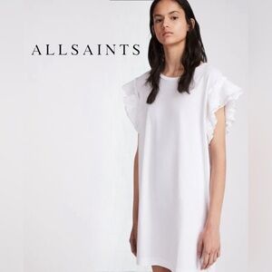 Allsaints Senna Adelaide Dress White Eyelet Ruffle Sleeve T-shirt Dress Cotton